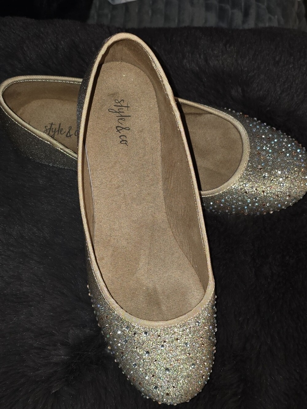 Style & Co. Gold Glitter Crystal Embellished Ballet Flats